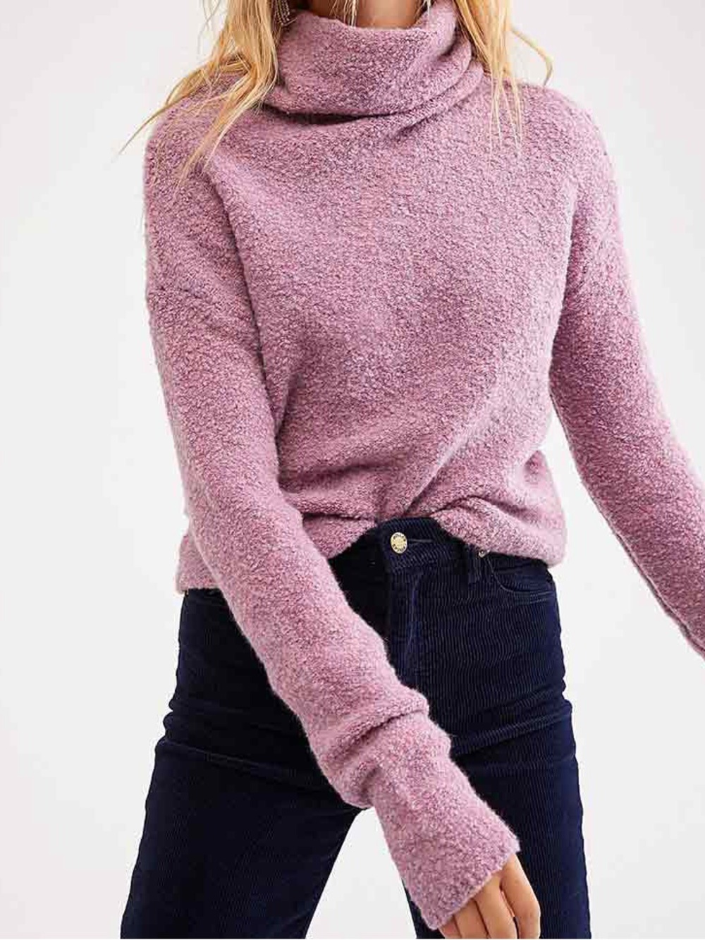 Free People Stormy Wool Alpaca Blend Turtleneck Sweater Pink Purple Small